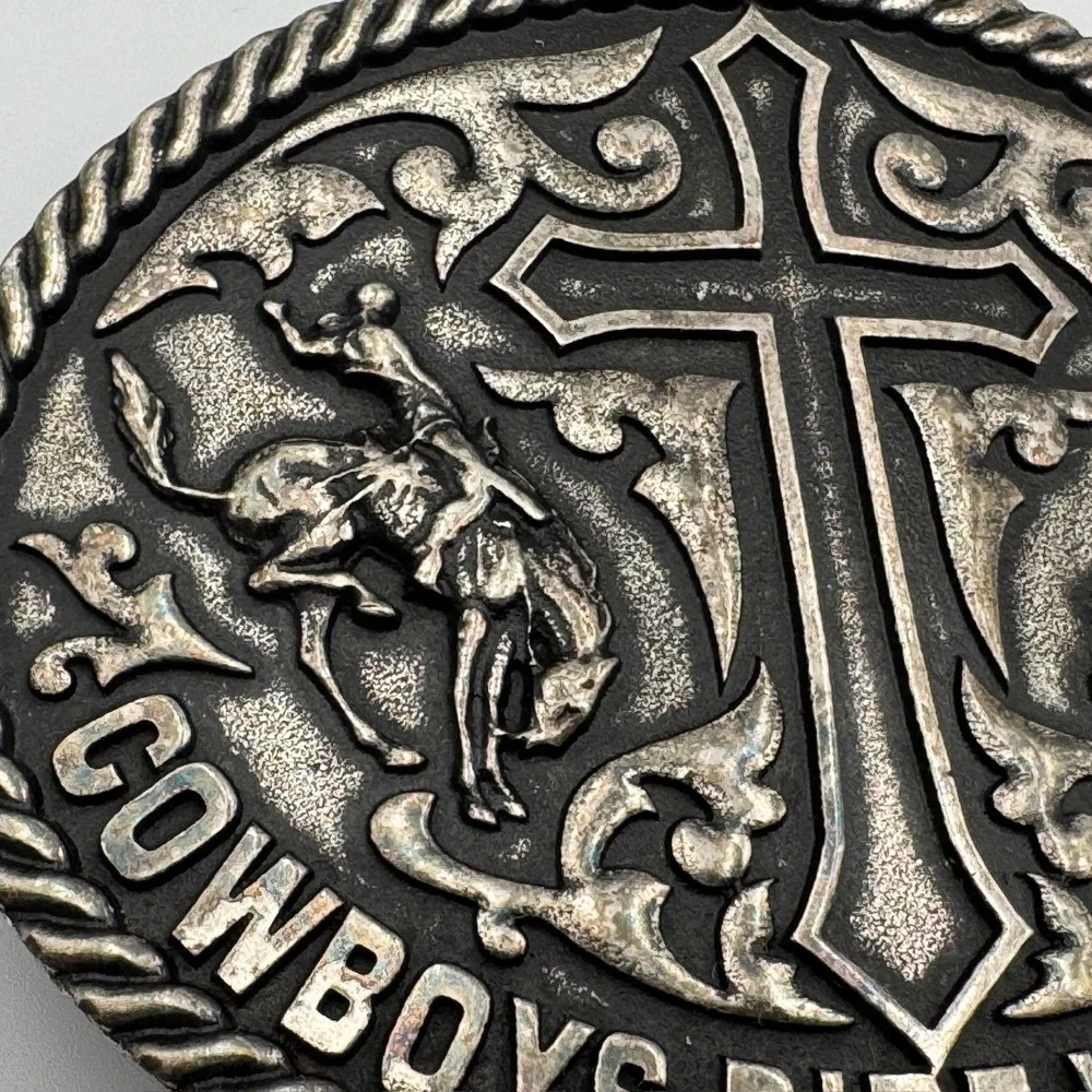 Cowboys Ride With Faith‎ Western Belt Buckle Silver Tone Cross Rodeo Bull Rider